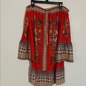 UMGEE Red Floral Off-Shoulder Boho Skirt Dress